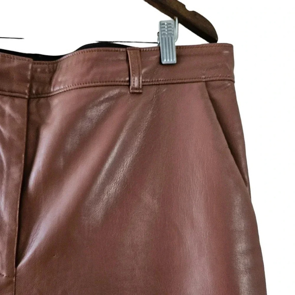 Aritzia Babaton Command Vegan Leather Mid Rise Straight Leg Pants Brown Size 16. - Picture 9 of 16
